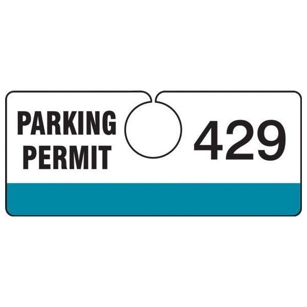 Accuform Parking Permit Tag, Numbered 400-499, Teal, 2in x 4.75in, Laminated PF-Cardstock, 100PK TNT429TLE - main